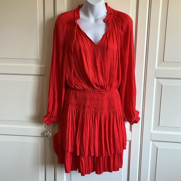 Anthropologie Current Air PLEATED Mini Dress Color Flame, Bright Red Size S - Picture 7 of 15